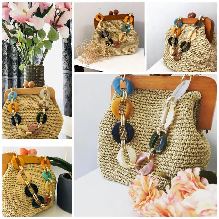 Handbag strap with Acrylic beads Black - Ocher - DecoDeb